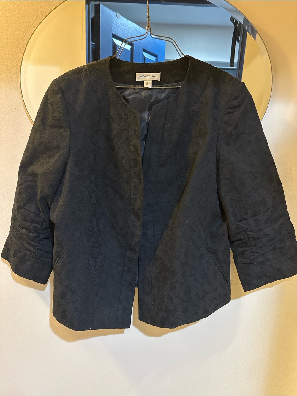 Coldwater Creek Black Jacquard Blazer Jacket Women’s Size 16 Textured Career